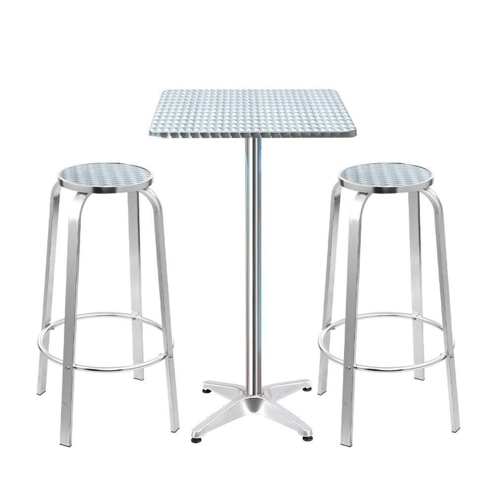 3-Piece Outdoor Bar Set with Adjustable Square Bistro Table and Stools - Perfect for Patio, Garden, and Cafe Dining