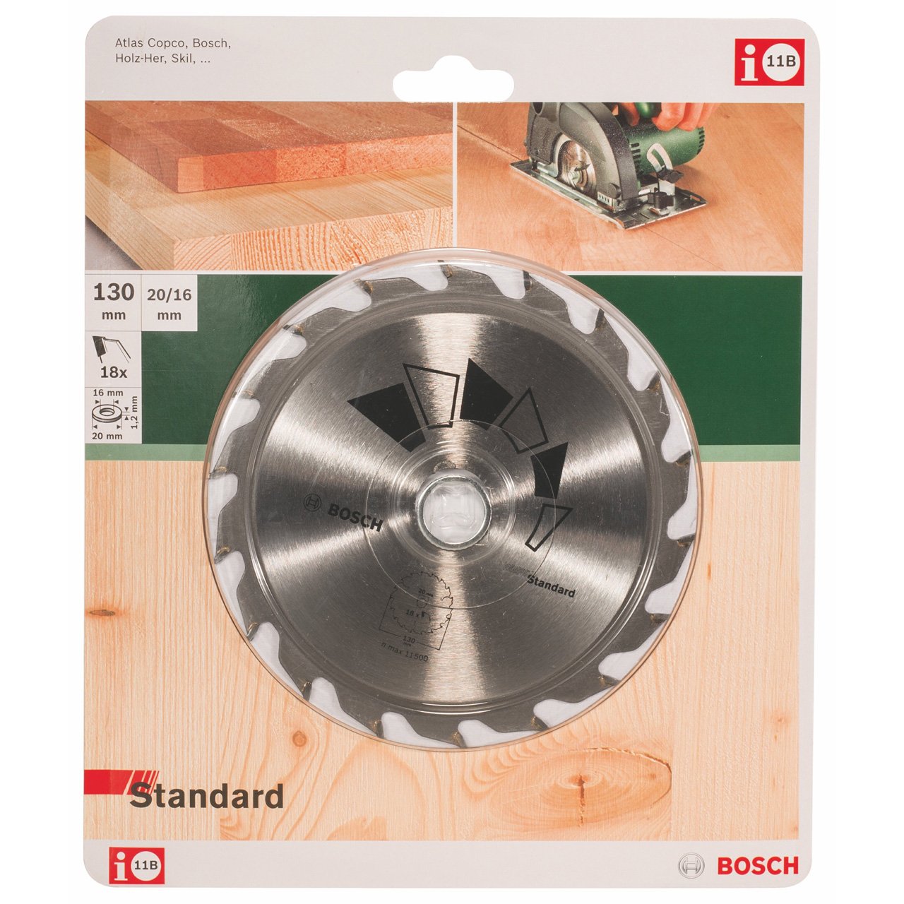 Bosch 2609256802 Standard Circular Saw Blade - 130mm x 1.2mm x 20/16mm, 18 Teeth for Wood Cutting | Perfect for DIY Projects, Carpentry & Home Renovations