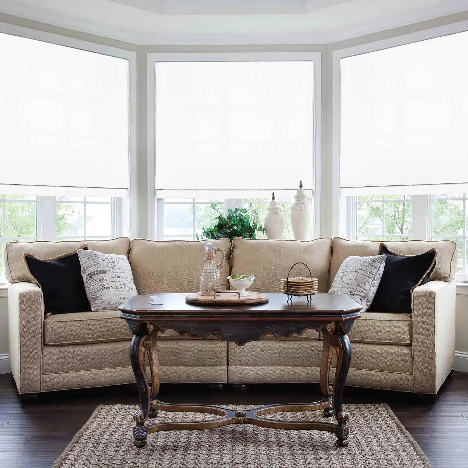 Isabella Cord Lift Cotton Roman Shade - Blackout Window Treatment for Living Room, Bedroom & Nursery - Easy Pull Cord Operation for Smooth Adjustments