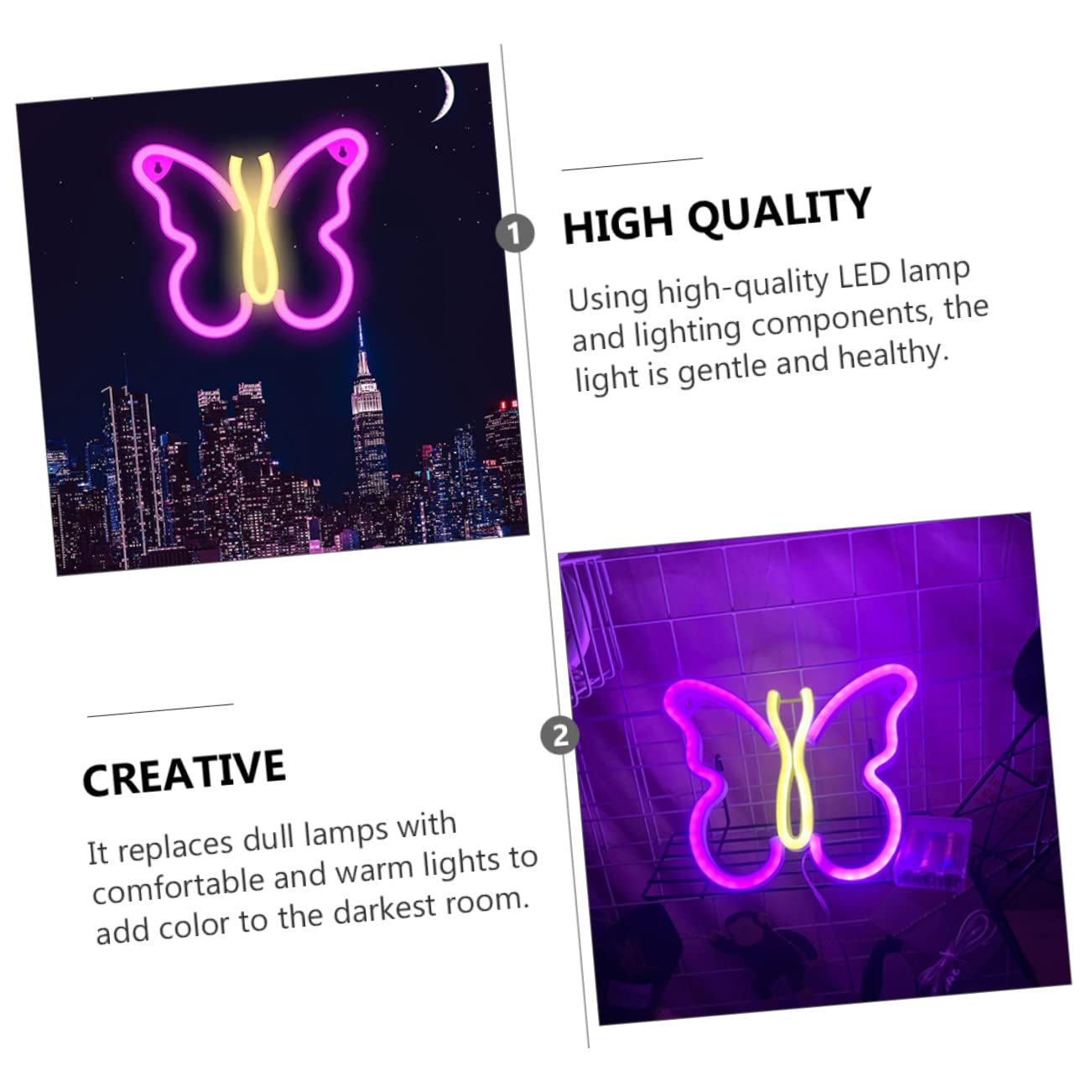 UPKOCH 2-Pack Butterfly LED Neon Wall Lights - Indoor Bedside Lamps, Cartoon Night Light for Kids Room, Nursery, Dorm Decor - Energy Efficient & Eye-Catching Home Lighting