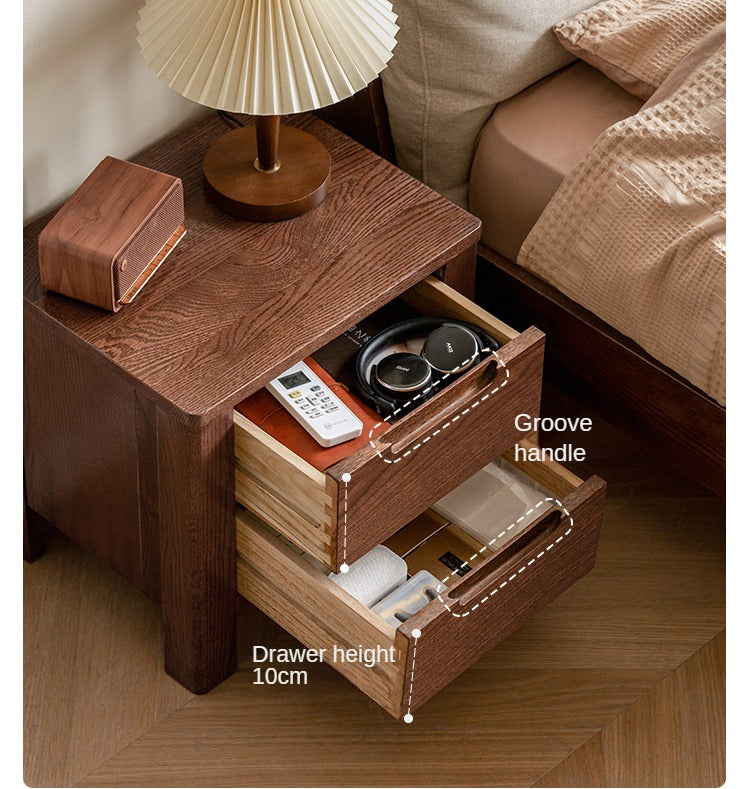 Solid Oak Wood Nightstand - Scandinavian Modern Bedside Table for Bedroom, Living Room & Nursery - Stylish & Durable Storage Solution