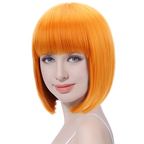 Orange Short Bob Wig with Bangs - 13