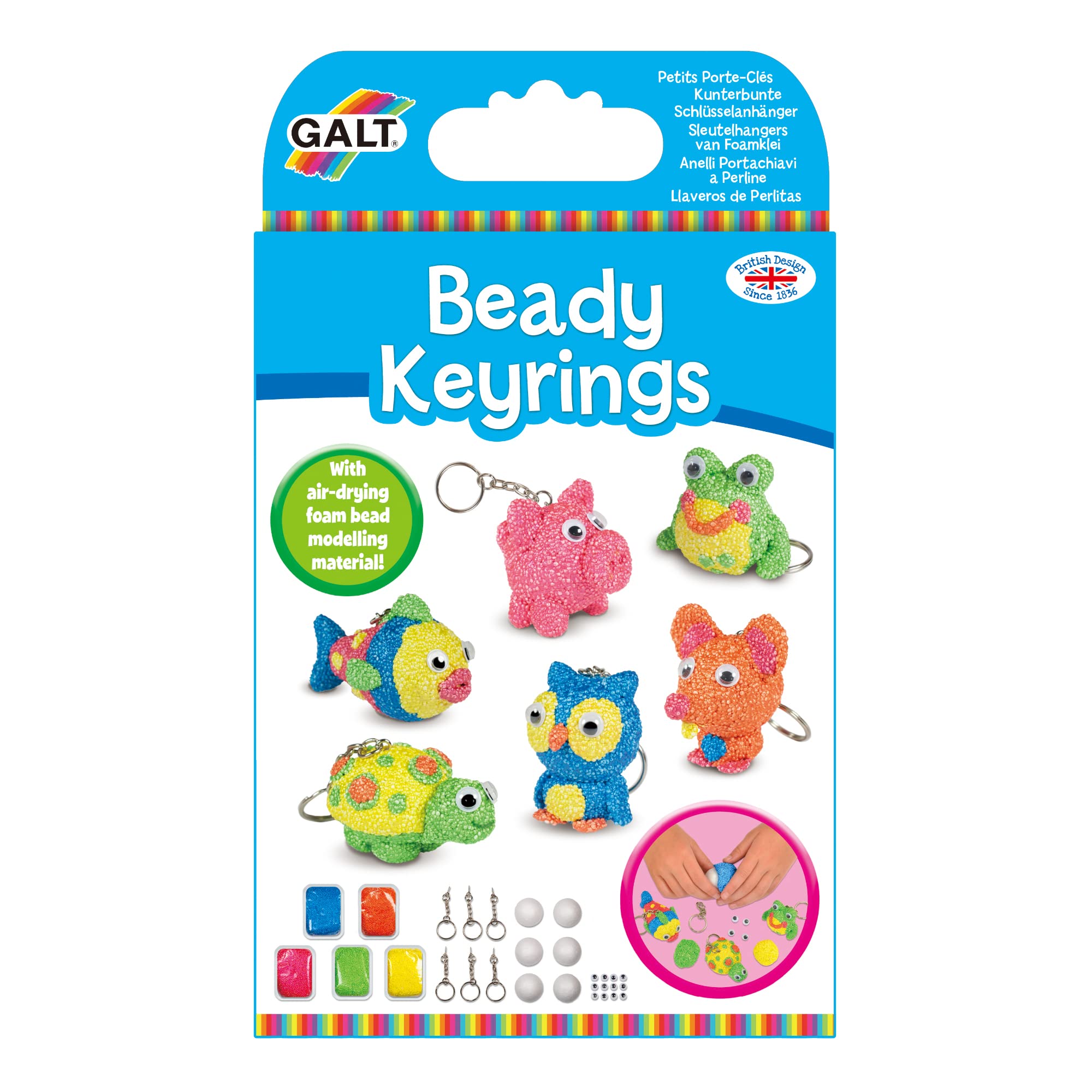 Galt Toys Beady Keyrings - DIY Craft Kit for Kids - Fun & Creative Keychain Making Activity - Perfect for Birthday Gifts & Party Favors - Great for Arts & Crafts Projects at Home or School