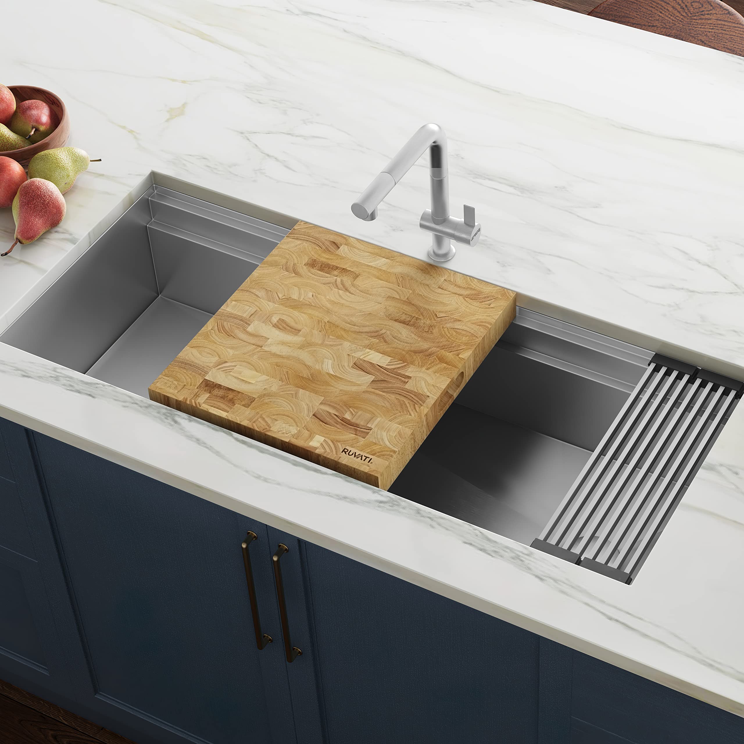 Ruvati 17 x 16 x 2 Inch Thick End-Grain French Oak Butcher Block Cutting Board - Large Solid Wood Chopping Board for Kitchen, Meat, Vegetables - RVA2445OAK - Perfect for Food Prep, Charcuterie & Entertaining
