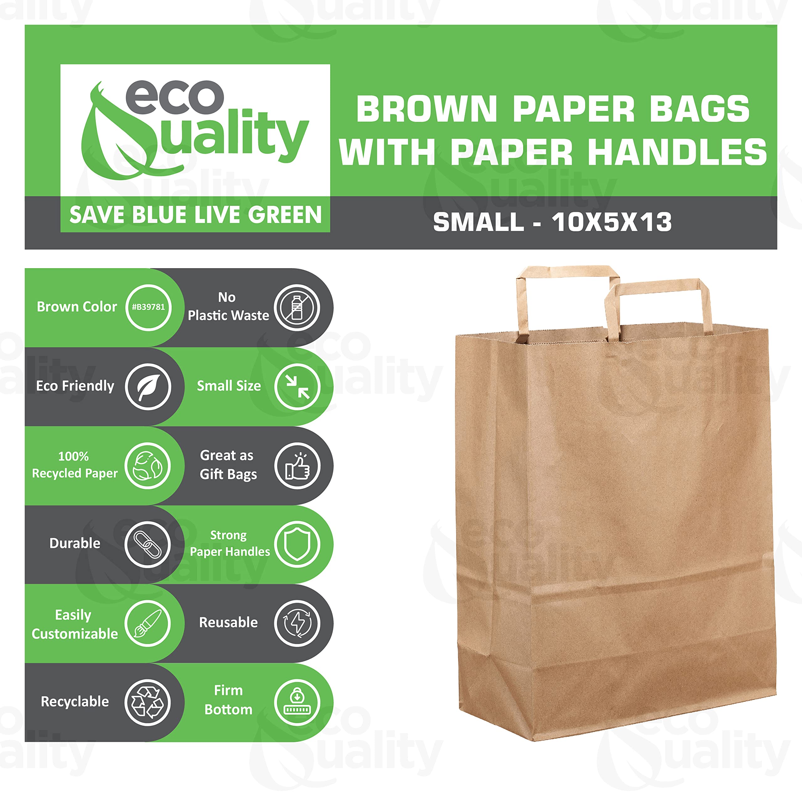 500 Pack Medium Kraft Brown Paper Bags with Handles 10