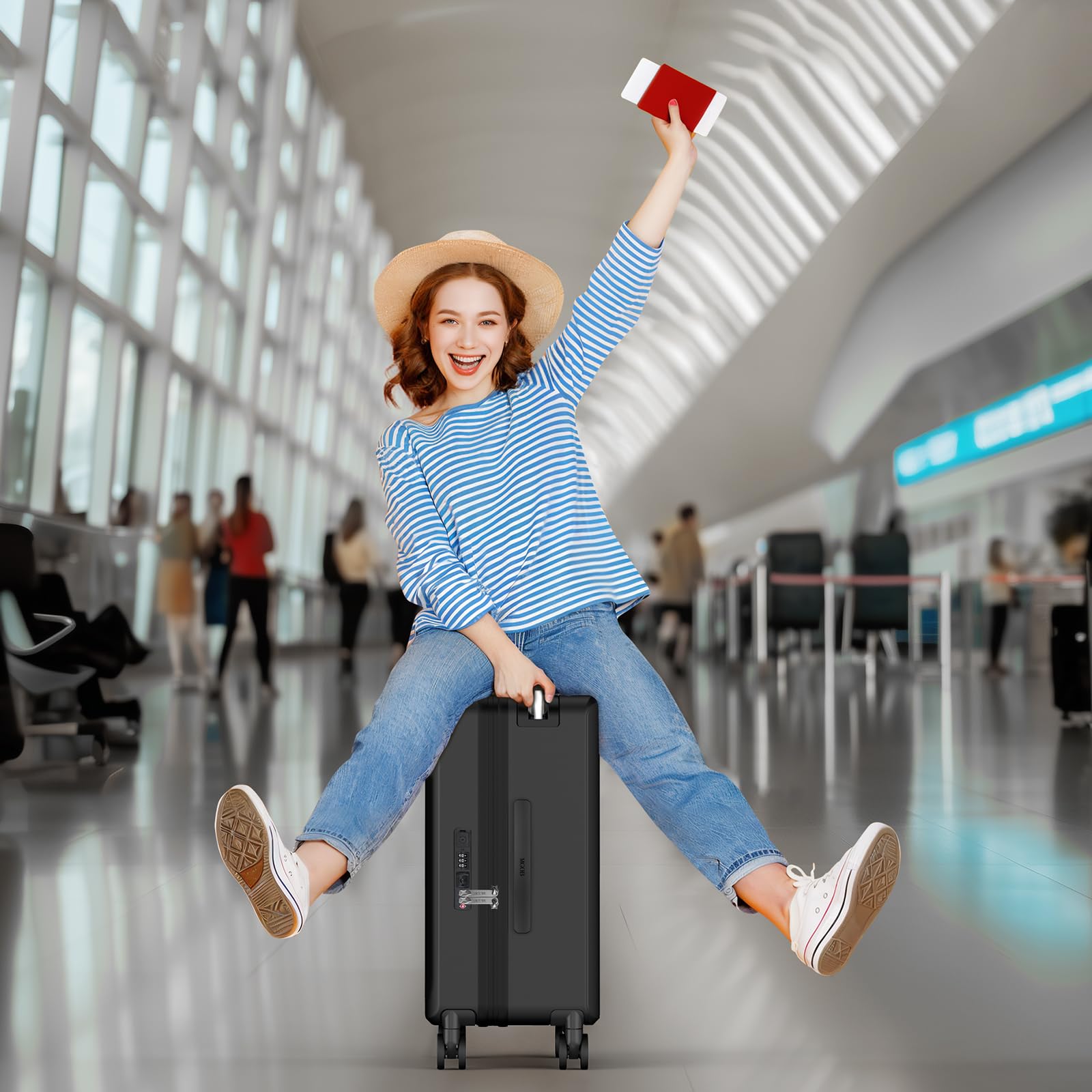 20 Inch Lightweight Hardside Carry On Luggage with Spinner Wheels & Telescopic Handle - TSA Approved Locks, 100% PC Hard Shell Suitcase for Travel (Jet Black) - Perfect for Business Trips, Weekend Getaways & Airplane Cabin Storage