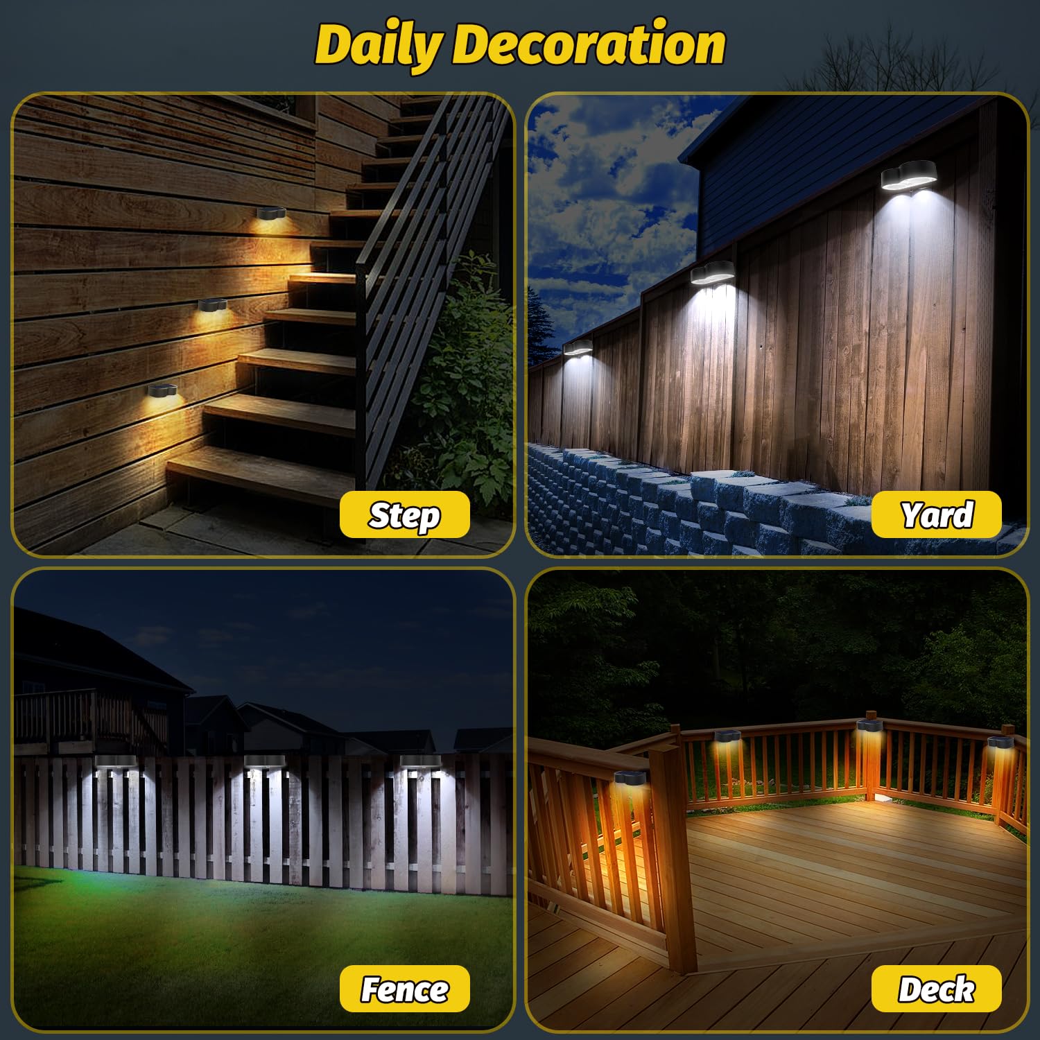 8 Pack Amiluo Solar Fence Lights - Waterproof IP65 Outdoor Solar Lights with Cold White, Warm White & RGB Color Changing Modes | Perfect for Fence, Deck, Stairs, Yard, Garden & Pathway Lighting