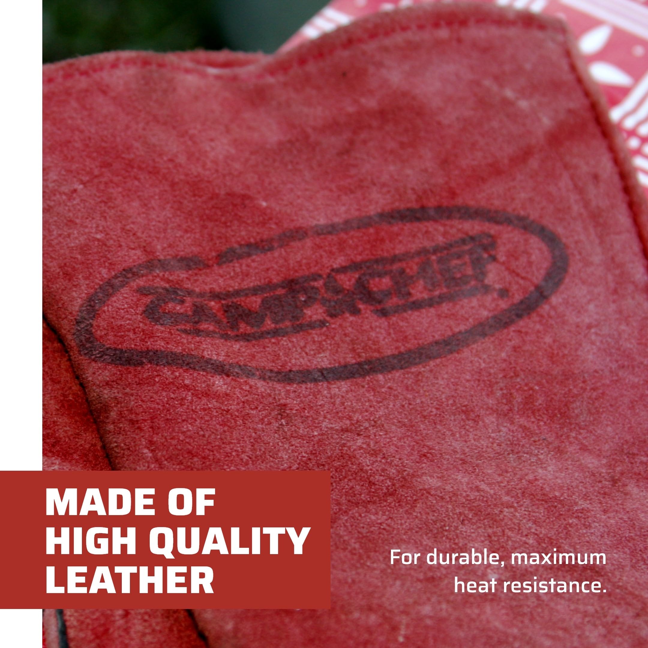 Camp Chef Heat-Resistant Leather Gloves for Dutch Oven, BBQ, Grilling & Frying - Best Heat-Protectant Cooking Gloves for Outdoor Camping, Fire Pit & Kitchen Use