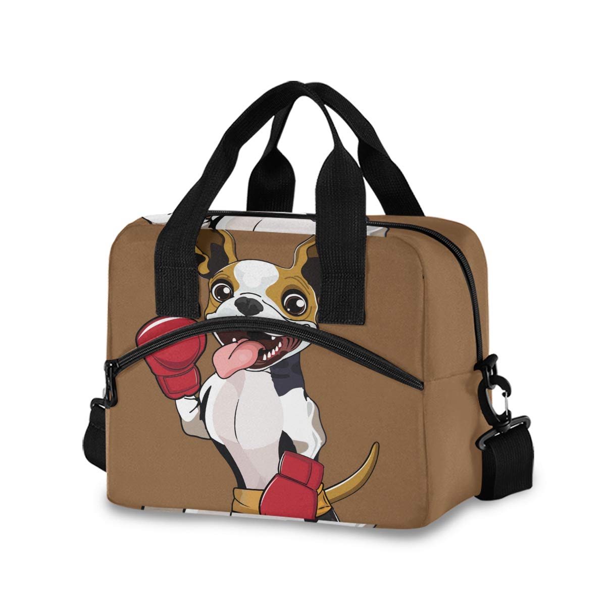 Insulated Cartoon Dog Boxer Lunch Bag for Women & Men - Reusable Cooler Tote with Detachable Shoulder Strap & Carry Handle - Perfect for Work, School, Picnics & Outdoor Activities