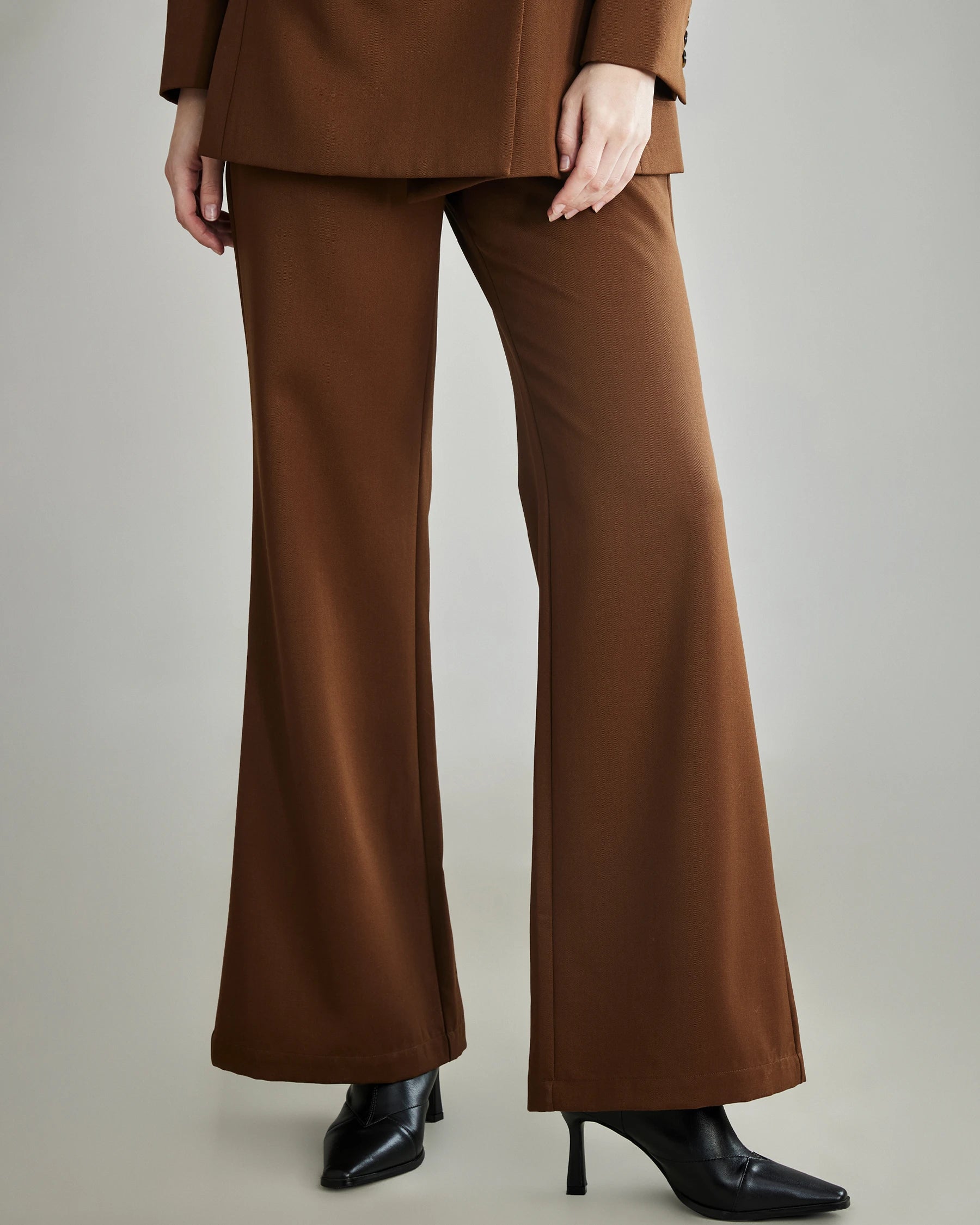 Women's Wool Flared Suit Pants - High Waist Wide Leg Dress Trousers for Office, Business & Formal Occasions
