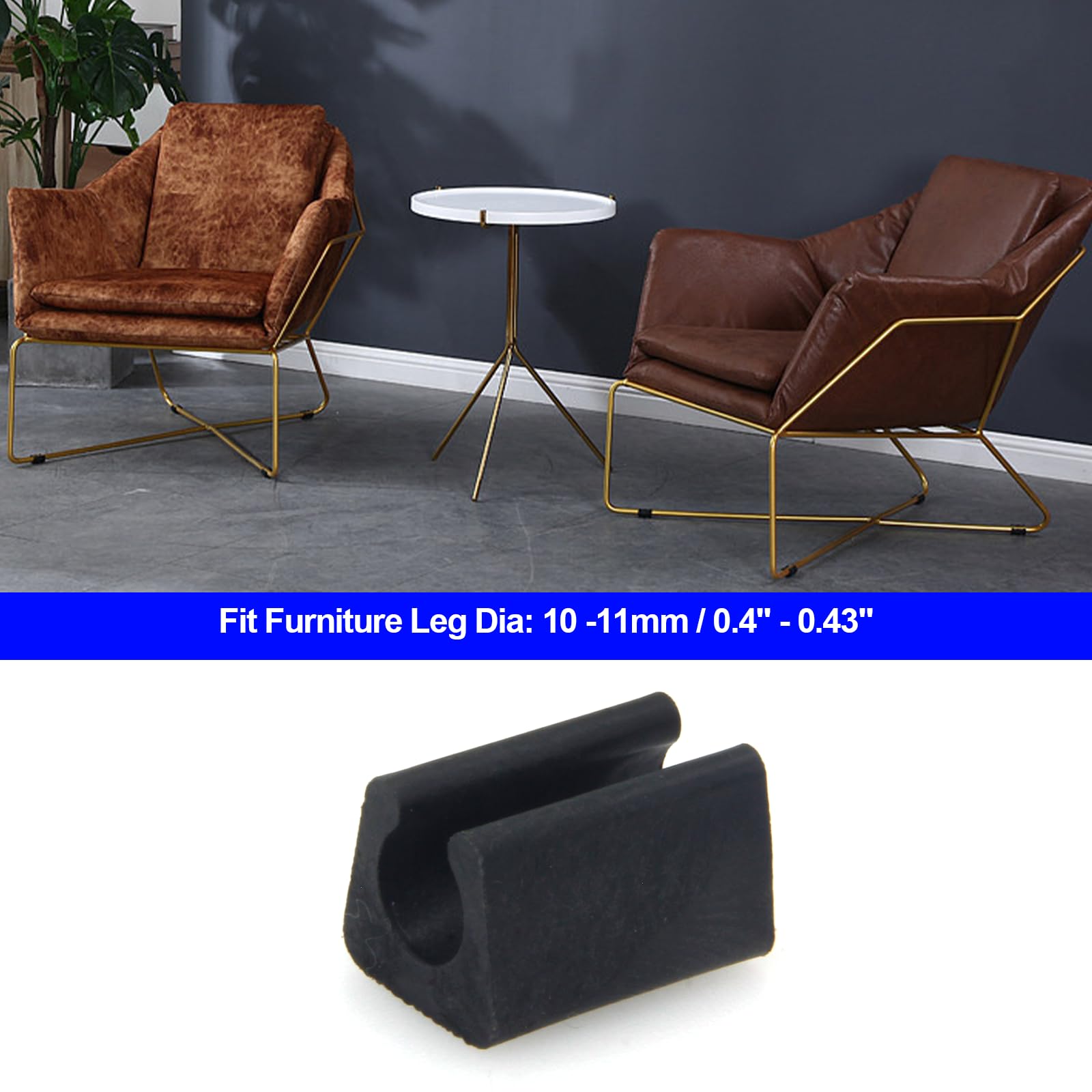 Non-Slip Black Plastic Furniture Leg Protectors - Rectangle Chair Foot Tips (30 Pack) for 10-11mm Diameter Legs - Protect Floors & Reduce Noise for Chairs, Tables & Office Furniture