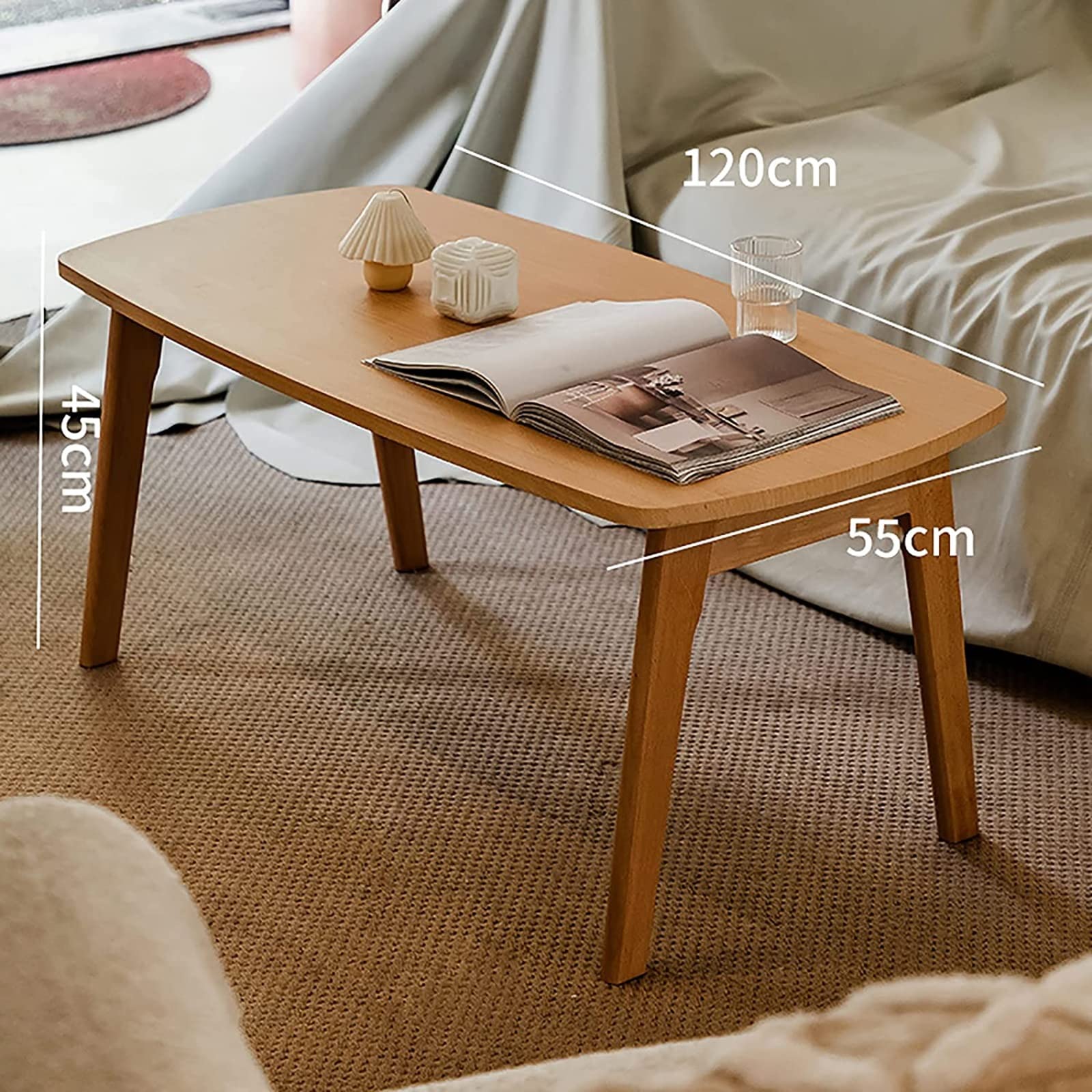 Japanese-Style Solid Wood Folding Coffee Table - 120x55x45cm Low Sitting Table for Living Room, Sofa Side, Leisure & Tea Ceremony - Natural Wood Finish (Color A) - Perfect for Small Spaces, Meditation & Indoor Picnics