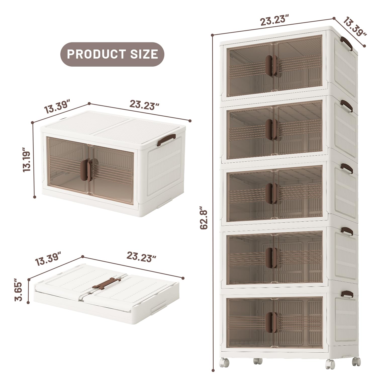 Collapsible Storage Bins with Lid - 5 Pack Large Plastic Organizers for Home Closet & Stackable Storage