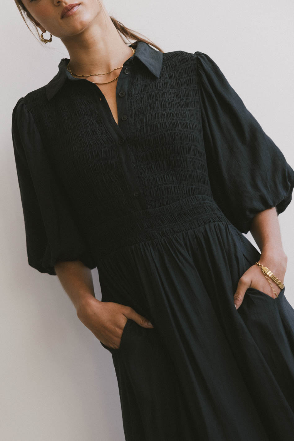 Belen Midi Dress in Dark Teal - Women's Flowy Summer Dress with V-Neck & Short Sleeves - Perfect for Beach Vacations, Date Nights & Casual Outings