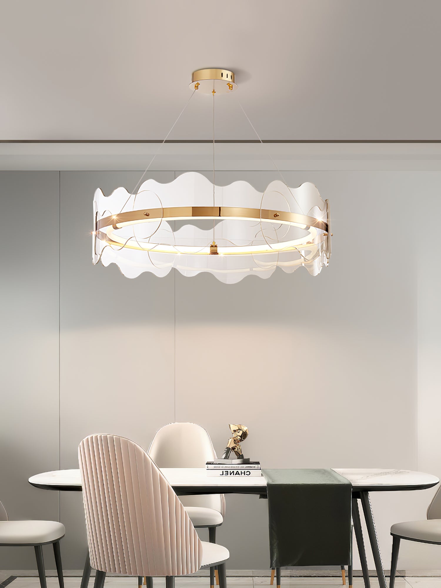 Modern Acrylic Wave Chandelier - Sleek LED Ceiling Light Fixture for Dining Room, Living Room & Bedroom - Elegant Home Decor Lighting for Contemporary Interiors