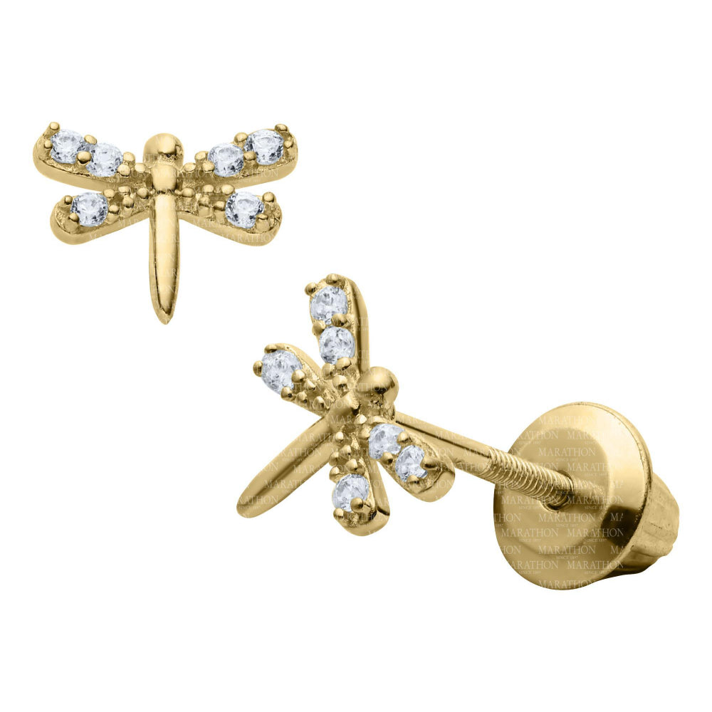 14K Gold Dragonfly Stud Earrings for Kids - Hypoallergenic Children's Jewelry Gift for Girls - Perfect for Birthdays, Parties & Special Occasions