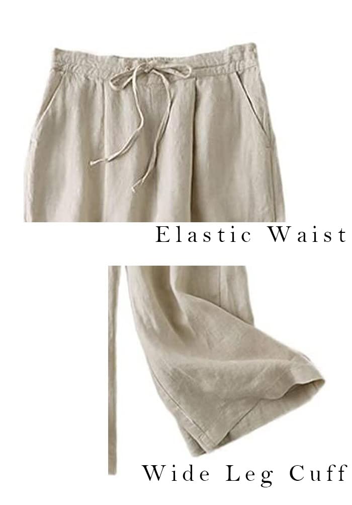 LaovanIn Women's Wide Leg Palazzo Pants - Linen Drawstring Cropped Trousers & Culottes for Summer, Beach, and Casual Wear