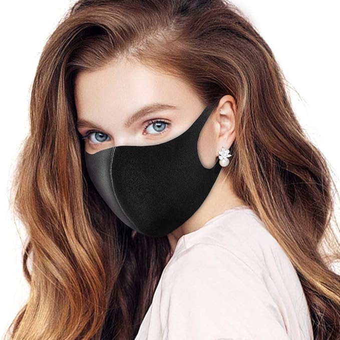PITRESHWAR® Black Face Mask with Elastic Ear Loops - Reusable, Breathable & Comfortable for Daily Use, Travel, and Outdoor Activities