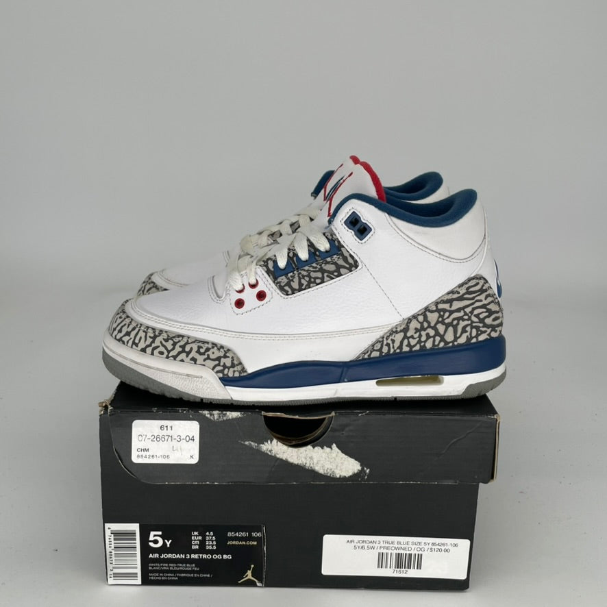 Air Jordan 3 Retro True Blue Kids' Shoes Size 5Y (854261-106) - Basketball Sneakers for Boys & Girls