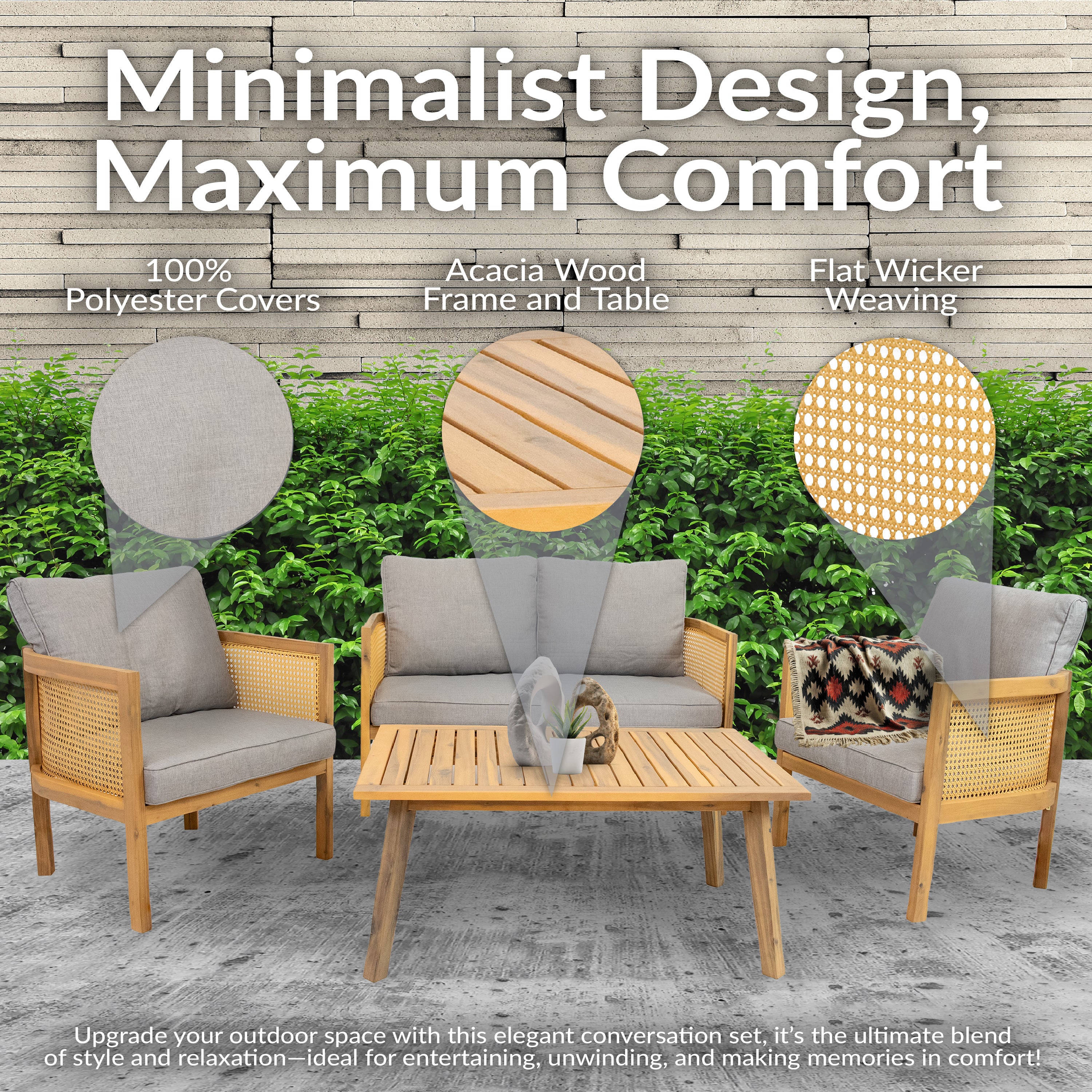 SunnyDaze 4-Piece Wooden Patio Conversation Set - Outdoor Lounge Furniture for Garden, Deck & Backyard Relaxation