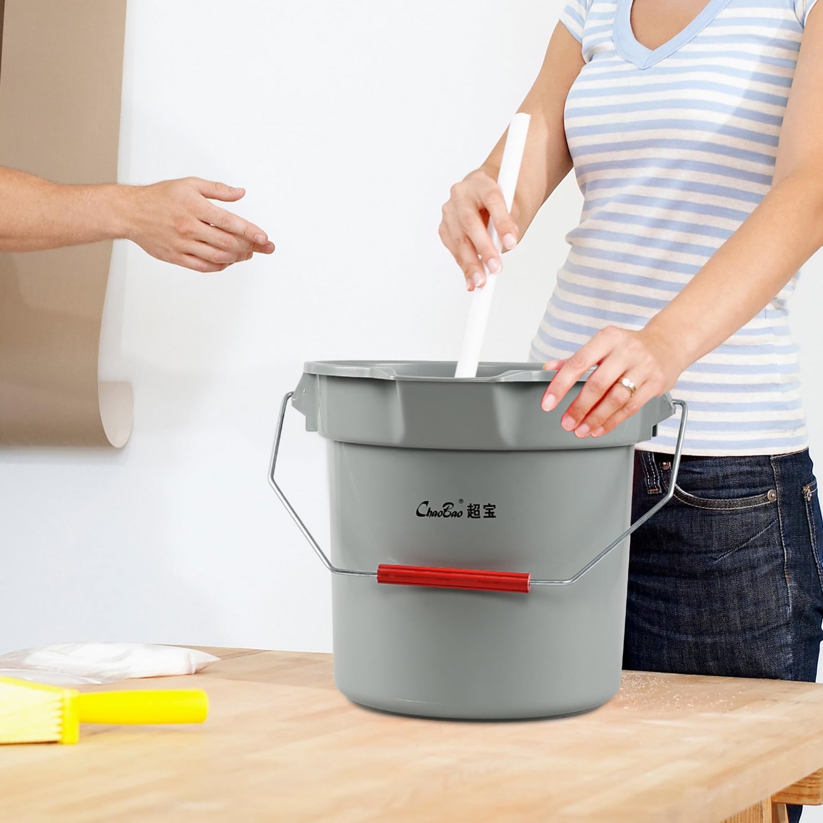 Morcte 3.5 Gallon Heavy Duty Plastic Cleaning Bucket with Handle - 4 Pack Commercial Round Utility Pails for Home, Office & Industrial Cleaning - Durable Gray Cleaning Buckets for Mopping, Car Washing & Janitorial Use