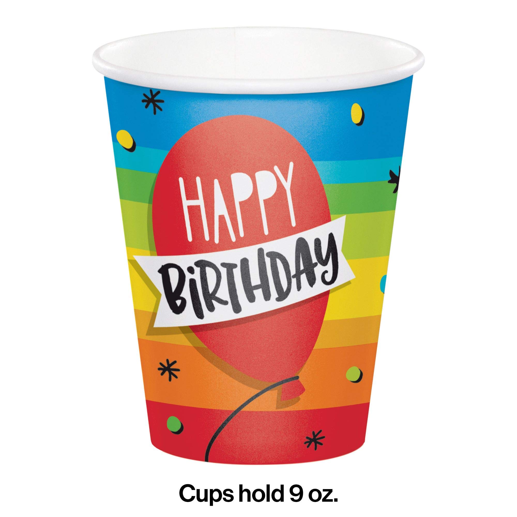 Creative Converting Hoppin Rainbow Birthday Disposable Paper Cups - 16oz Multicolor Party Cups for Kids Birthday, Baby Shower & Celebrations - Bulk Pack of 25