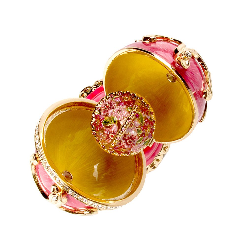 Exquisite Floral Basket Double Faberge Style Crystal Egg - Pink Limited Edition Collectible Jewelry Box | Easter Decoration, Home Decor, Luxury Gift for Special Occasions
