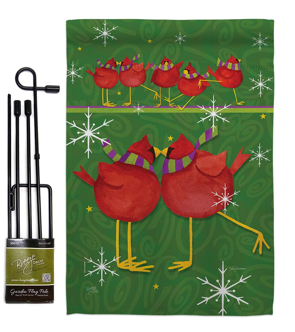Cardinals Garden Flag Set - Winter Wonderland Snowflake Design for Yard Decor