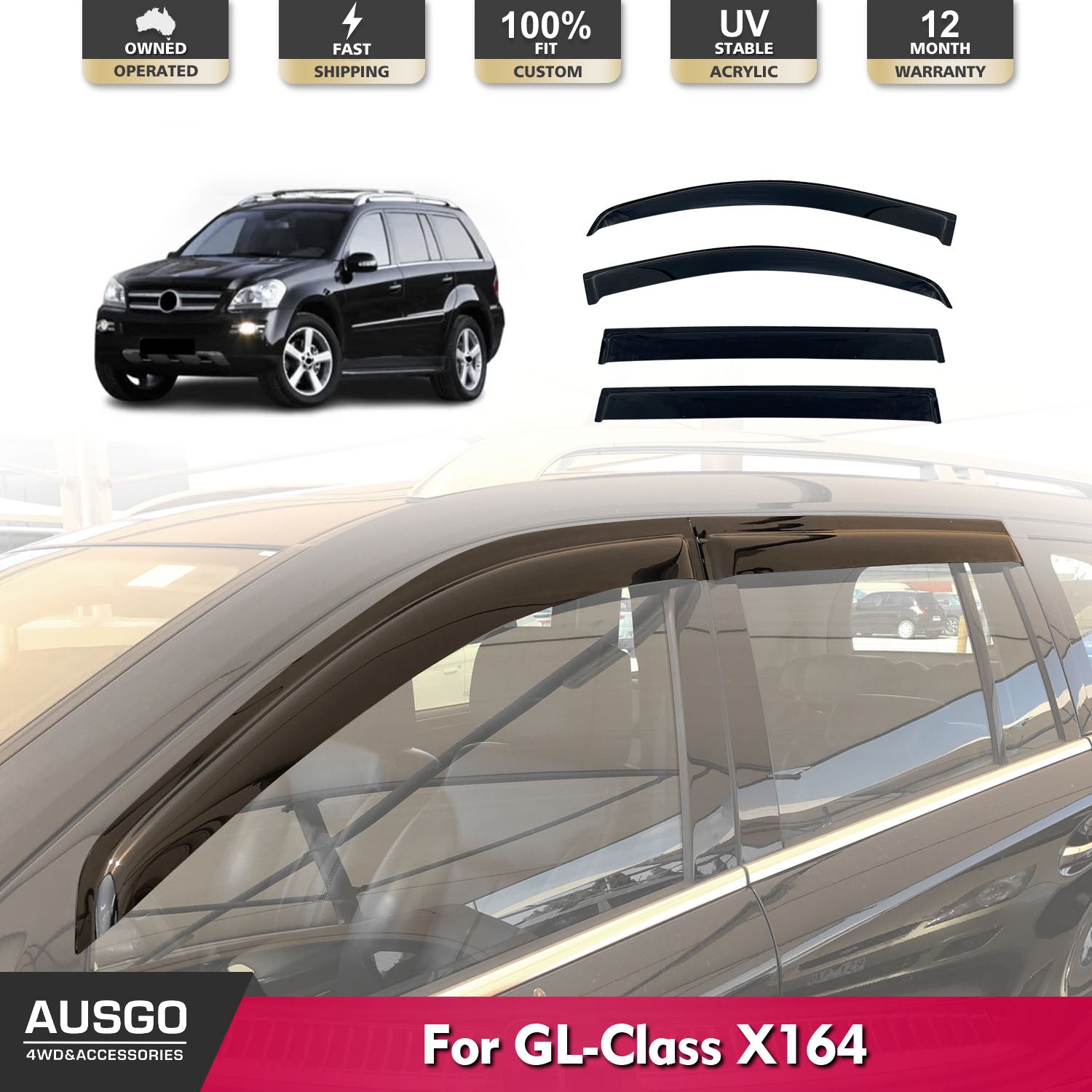 Weather Shields for Mercedes Benz GL Class X164 (2006-2012) - Wind & Rain Protection for SUV Side Windows - Perfect for Road Trips & All-Weather Driving