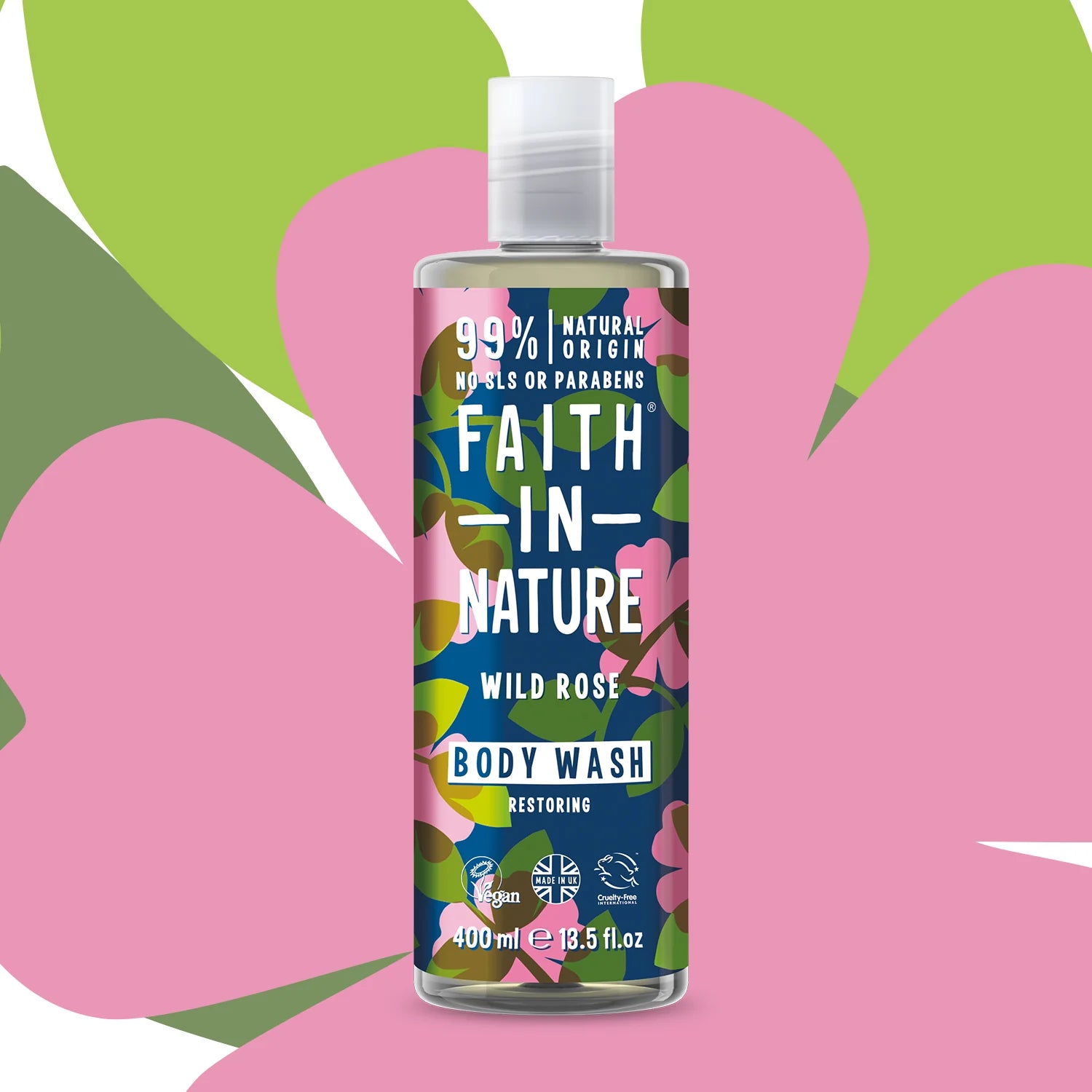 Faith in Nature Wild Rose Body Wash 400ml - Natural & Vegan Body Cleanser for Dry & Sensitive Skin | Hydrating & Soothing Shower Gel for Women & Men | Perfect for Daily Use & Spa Days