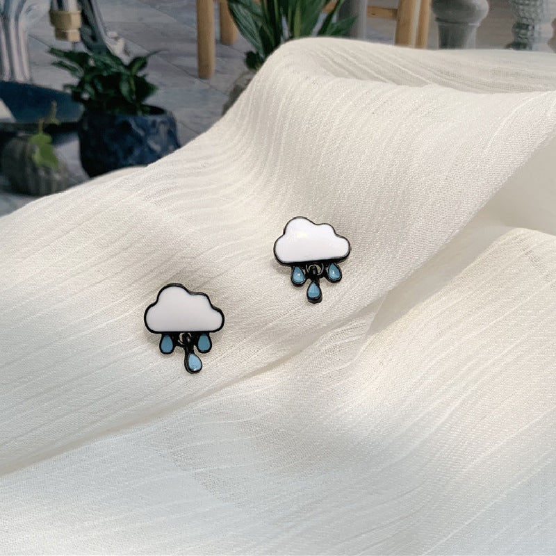 Tiny Cloud Raindrop Stud Earrings | Sterling Silver Minimalist Jewelry | HE3748 | Perfect for Everyday Wear & Gift Giving