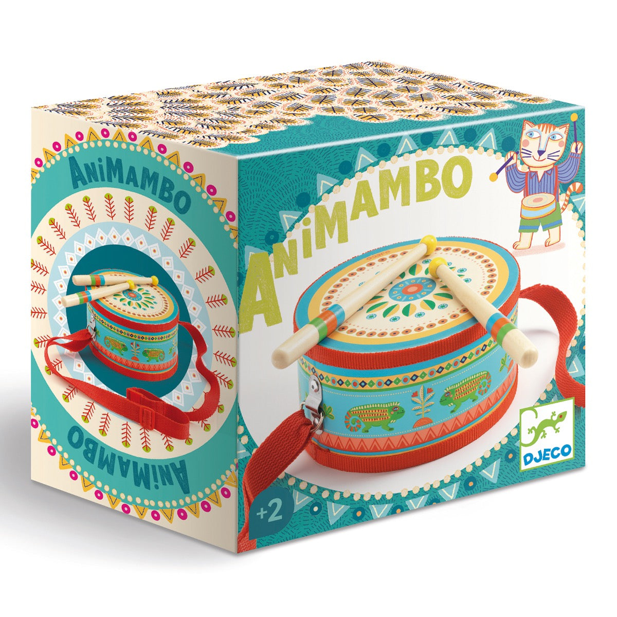 Djeco Animambo Hand Drum - Colorful Wooden Musical Instrument for Kids - Perfect for Playtime, Music Education & Sensory Development