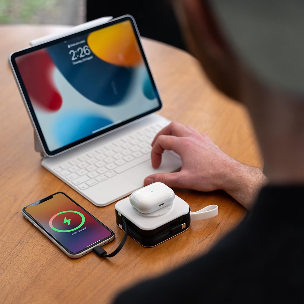 Travelpod 5-in-1 Portable Travel Charger Power Bank - 10,000mAh with Global Adapters | Wireless Charging, Built-in Lightning & USB-C Cables | Foldable AC Plug - Perfect for International Travel, Business Trips & On-the-Go Charging