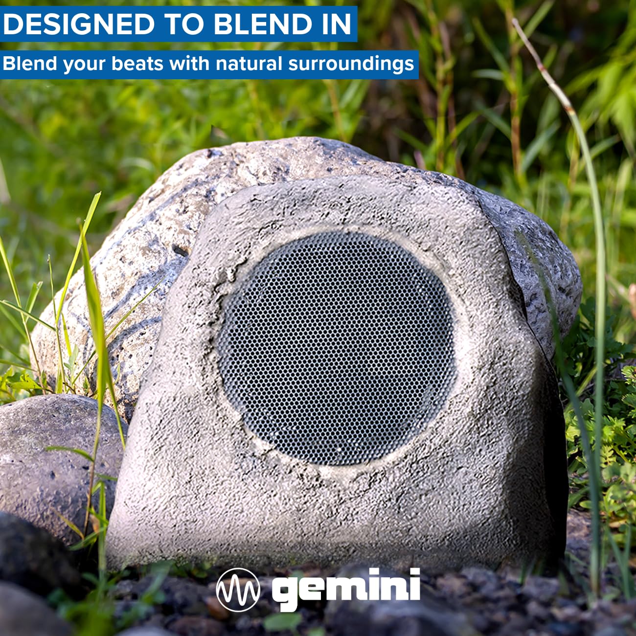 Gemini Sound GHRK-500LTMS-PR: 便携式太阳能蓝牙岩石音箱对，多链接功能，防水设计，无线连接，环境LED灯，适合户外聚会、露营和花园娱乐