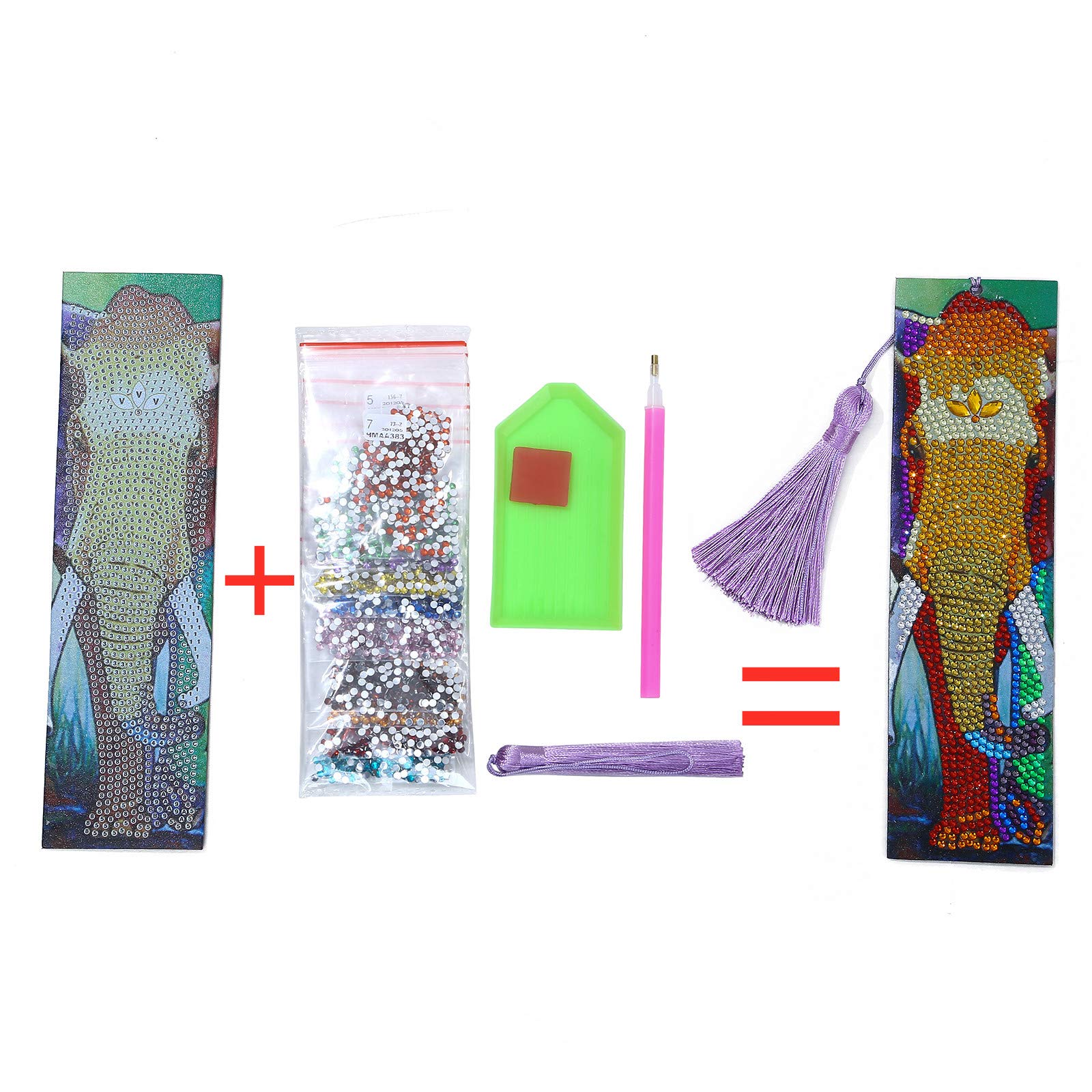 5D Diamond Painting Bookmarks Kit - DIY Rhinestone Mosaic Leather Tassel Bookmarks for Adults & Kids (Elephant & Cow Design) | Creative Handmade Gift for Book Lovers, Reading Accessories, Party Favors