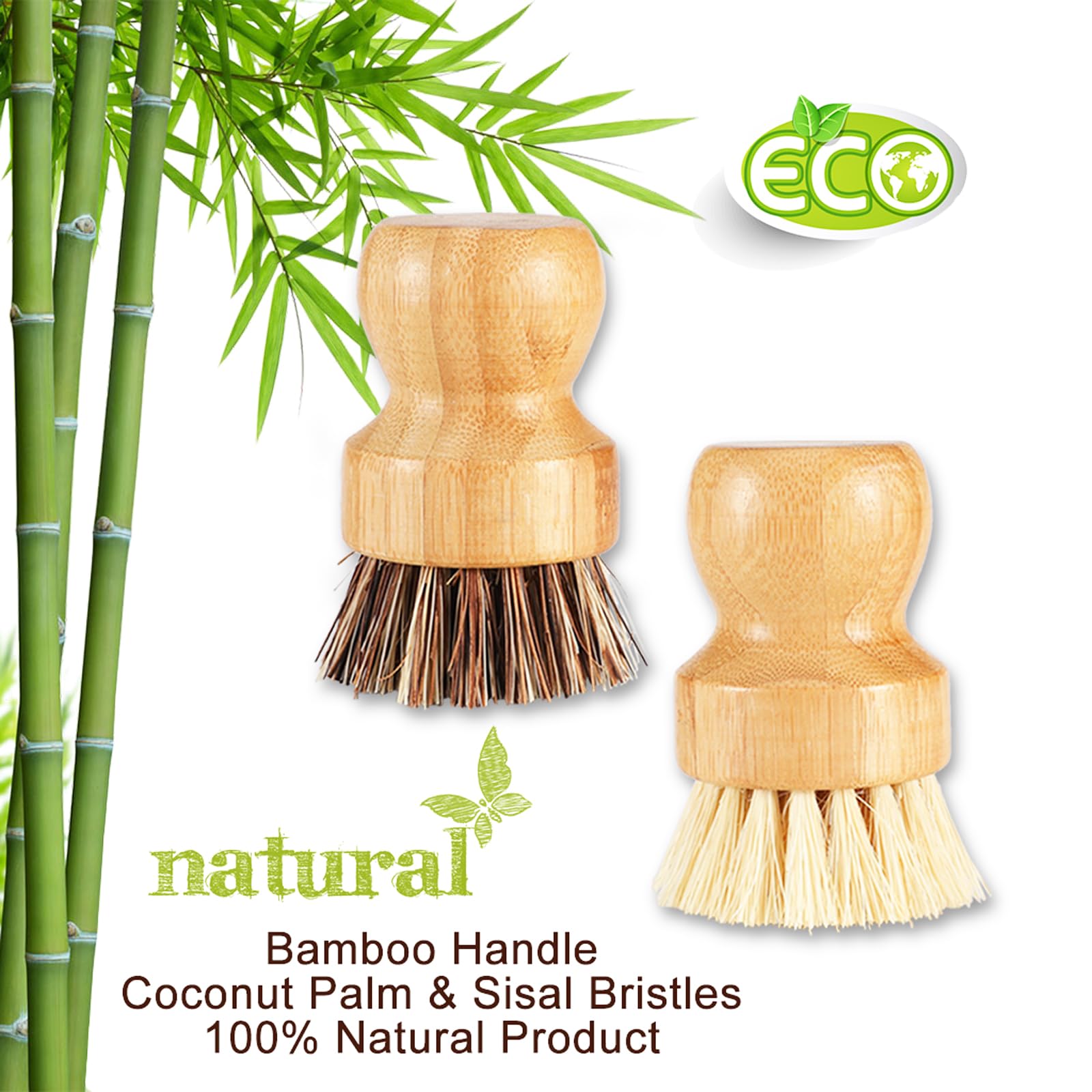 Natural Bamboo Scrub Brush Set - 4 Pack Eco-Friendly Dish Brush with Ceramic Holder for Pots, Pans & Vegetables | Gentle Cleaning for Kitchen Sink, Countertops & Cookware | Perfect for Daily Dishwashing & Organic Food Prep