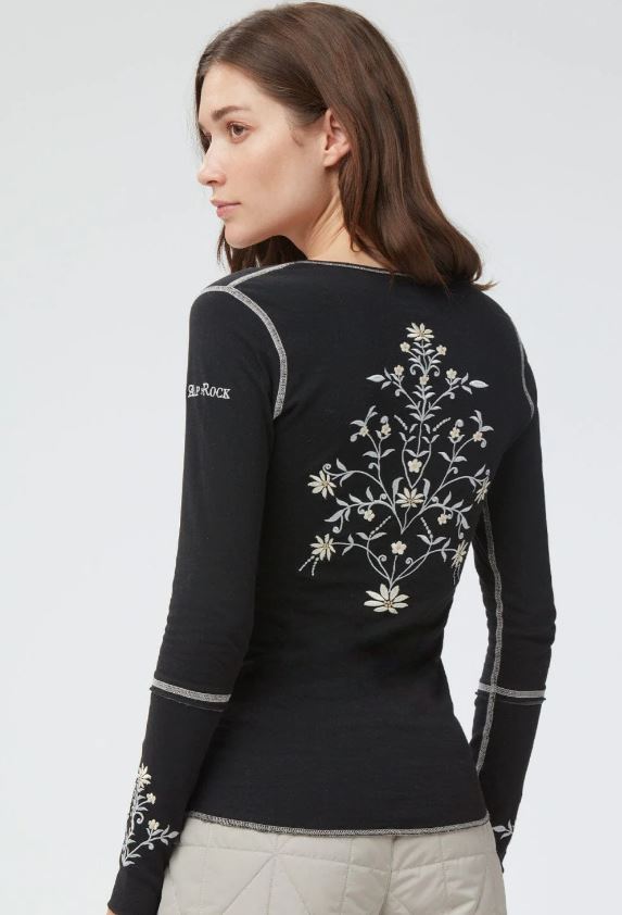 Flora Henley Women's Black Henley Shirt - Casual Long Sleeve Top for Everyday Wear, Layering & Outfits
