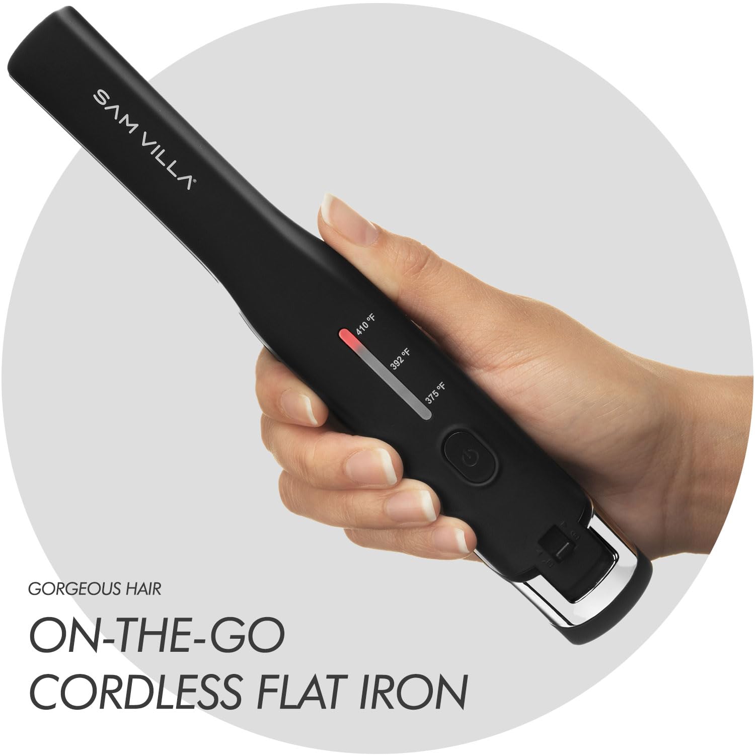 Sam Villa Pro Results Cordless Flat Iron - 45 Min Cordless Hair Straightener for Travel & On-the-Go Styling | Black | Perfect for Home, Salon & Vacation Use