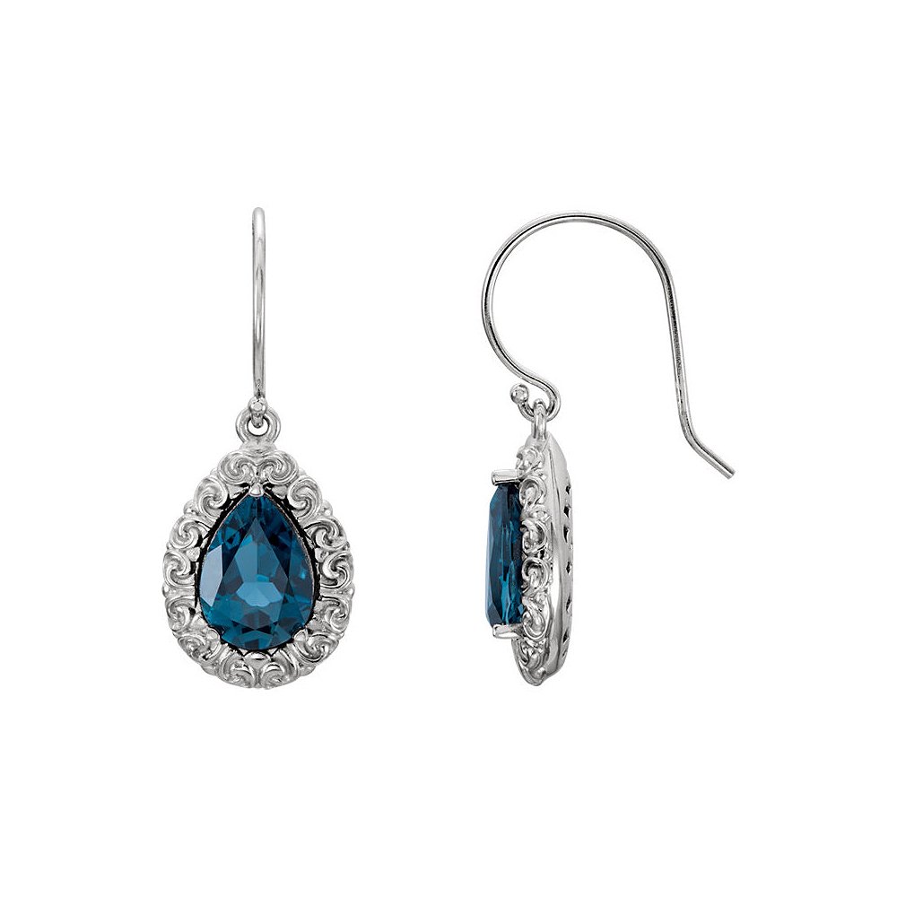 14k White Gold Blue Topaz Dangle Earrings for Elegant Occasions