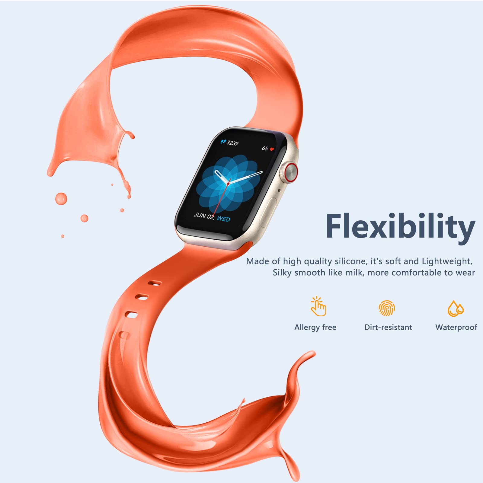 8 Pack Sport Bands for Apple Watch - Soft Silicone Replacement Straps Compatible with Apple Watch Ultra/Ultra 2, Series 10/9/8/7/6/5/4/3/2/1/SE (38mm 40mm 41mm 42mm 44mm 45mm 46mm 49mm) - Waterproof & Comfortable for Women & Men - Perfect for Workouts, Running & Daily Wear