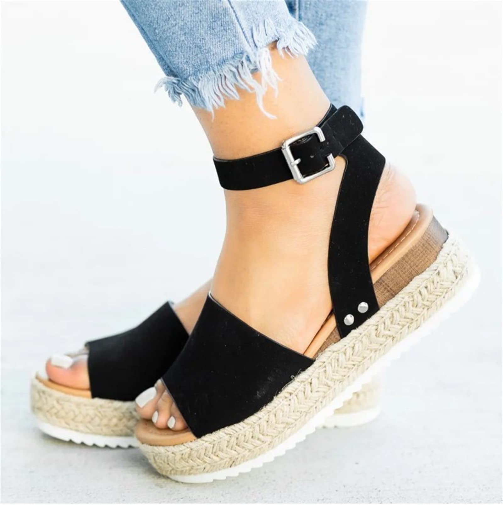 Women's Stylish Wedge Sandals with Open Toe & Ankle Strap - Comfortable Summer Platform Sandals for Beach, Vacation, and Casual Outings