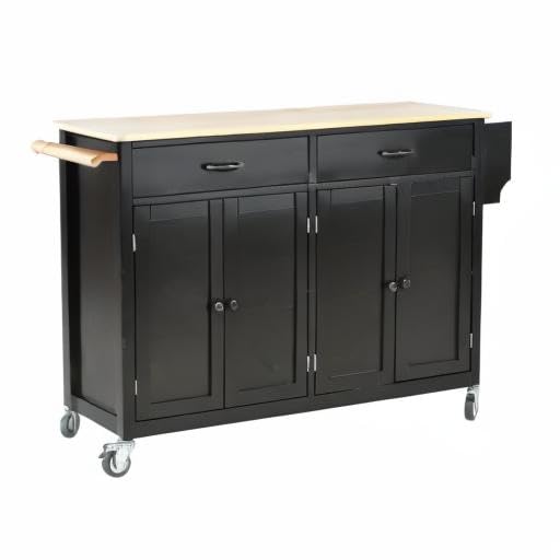 Black Kitchen Island Cart with Locking Wheels - 54.3