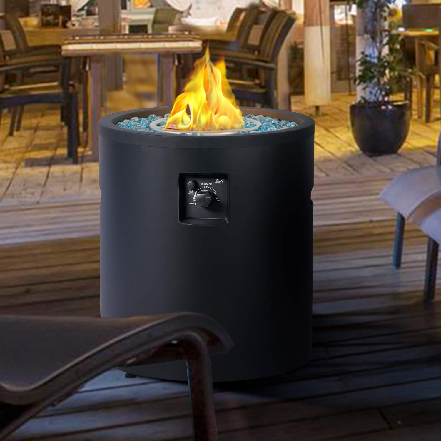 50,000 BTU Black Propane Fire Pit for Outdoor Patio, Garden & Backyard - 23 Inch Round Fire Pit with High Heat Output - Perfect for Camping, BBQ Parties & Cozy Nights