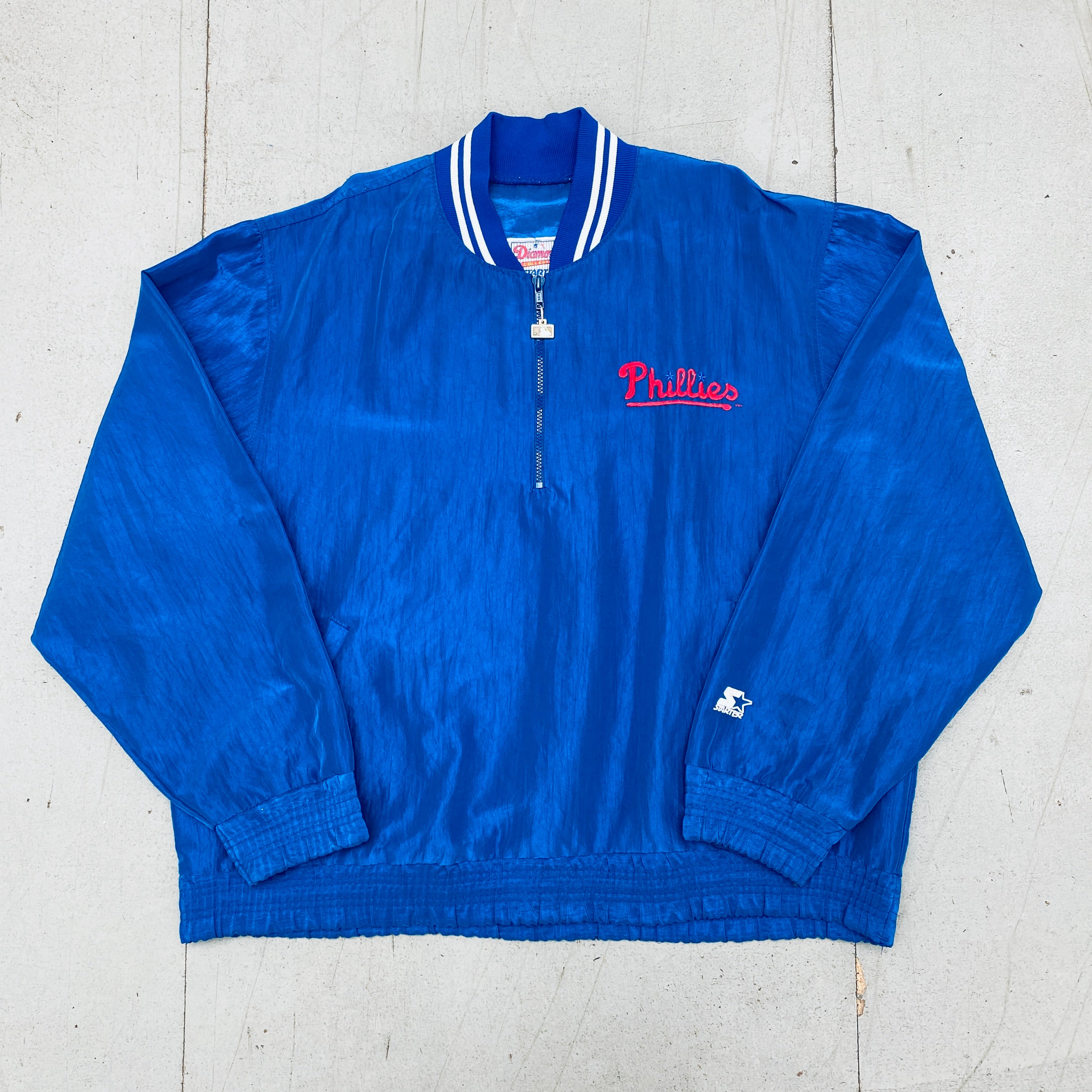 Philadelphia Phillies 1990s Vintage 1/4 Zip Starter Dugout Jacket - XL Size | Retro Baseball Pullover for Men | Perfect for Game Day, Fan Events & Casual Wear
