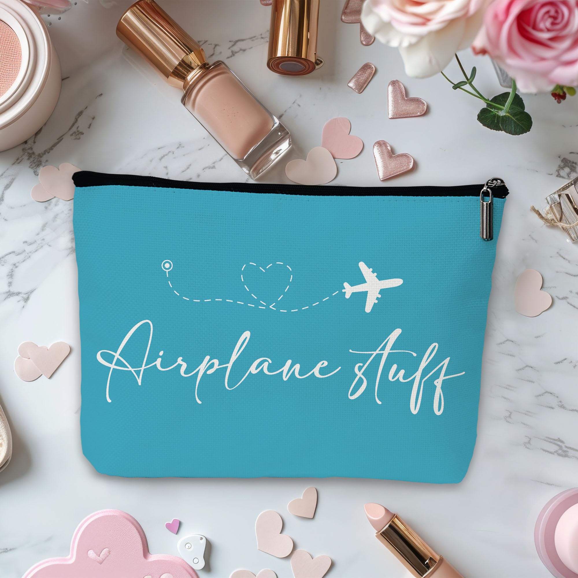 Stylish Airplane Travel Makeup Bag for Women - Perfect Cosmetic Organizer with Zipper for Purse | Great Birthday Gift for Mom, Christmas Present for Sister/Daughter, Bridesmaid & Friendship Gift | Ideal for Travel, Weekend Getaways & Daily Use