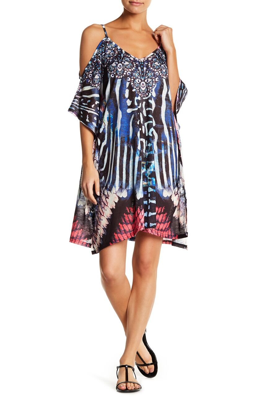 La Moda Women's 3/4 Sleeve Bohemian Swimsuit Cover Up - Casual Beach Tunic Dress for Resort, Poolside & Summer Vacations | Lightweight Swim Coverup with Flowy Design