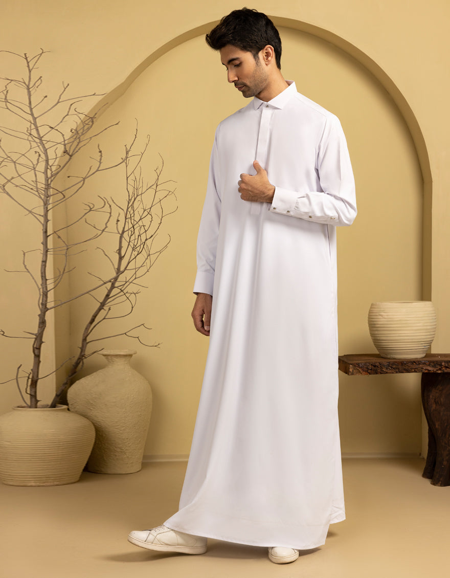 Premium Blended White Jubba by J. Junaid Jamshed - Modest Islamic Prayer Dress for Men - Perfect for Eid, Friday Prayers & Special Occasions