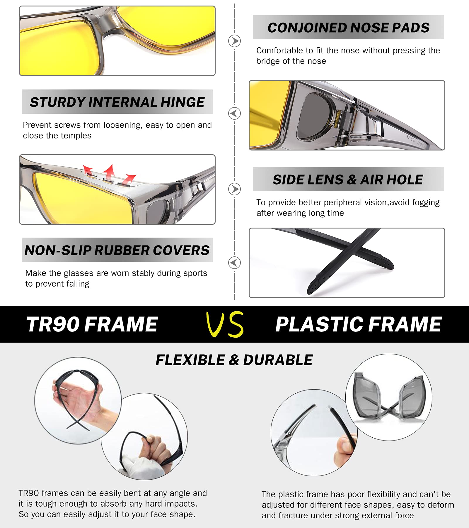 NULOOQ Polarized Sunglasses for Over Glasses - UV Protection Wrap Around Sunglasses for Men & Women - Perfect for Driving, Outdoor Sports & Daily Wear