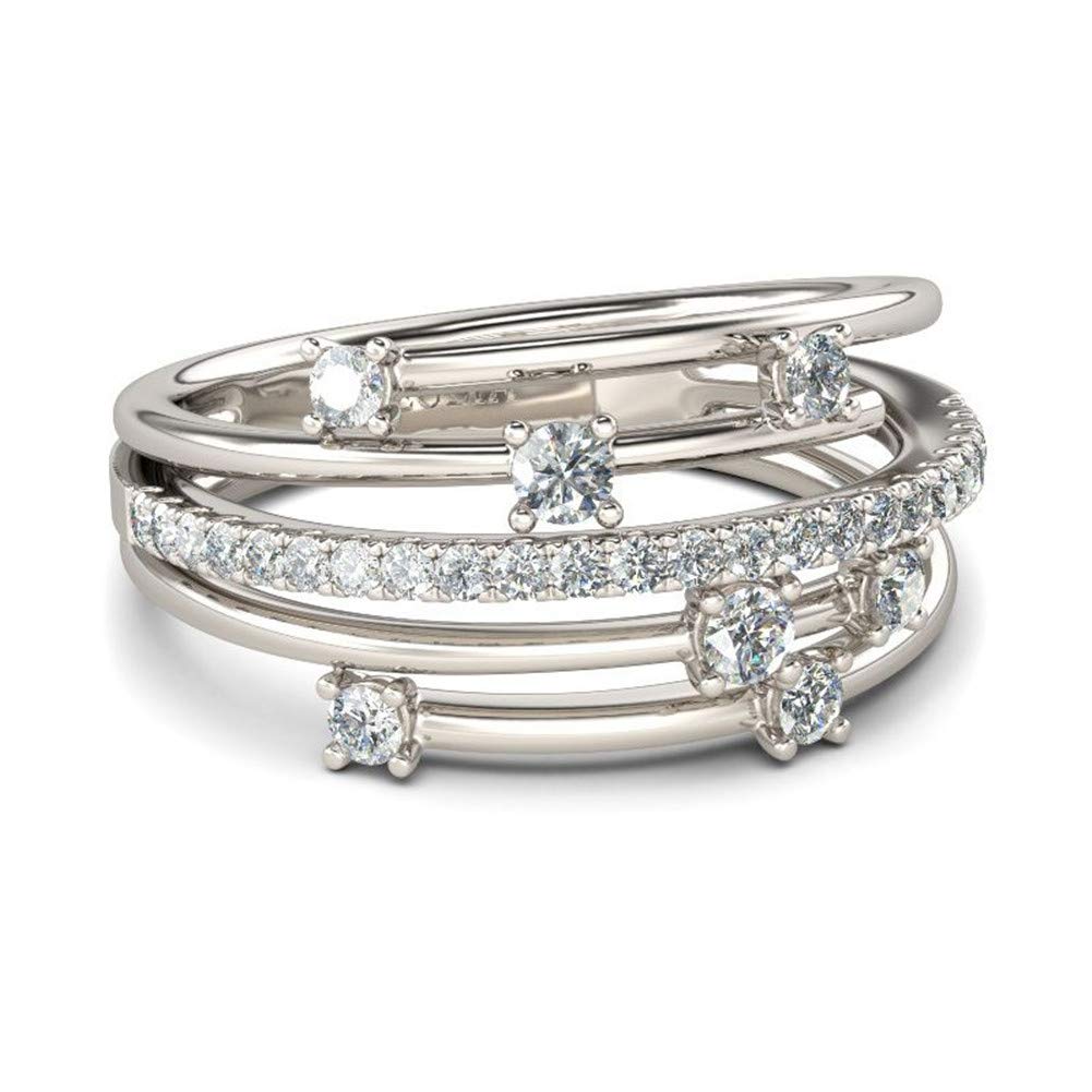 1 Carat Star Rings for Women | Sterling Silver Cocktail Engagement Rings | Three Row White Diamond Wedding Band | Cubic Zirconia Anniversary Promise Rings | Birthday Gift with Jewelry Box | Perfect for Weddings, Anniversaries & Special Occasions