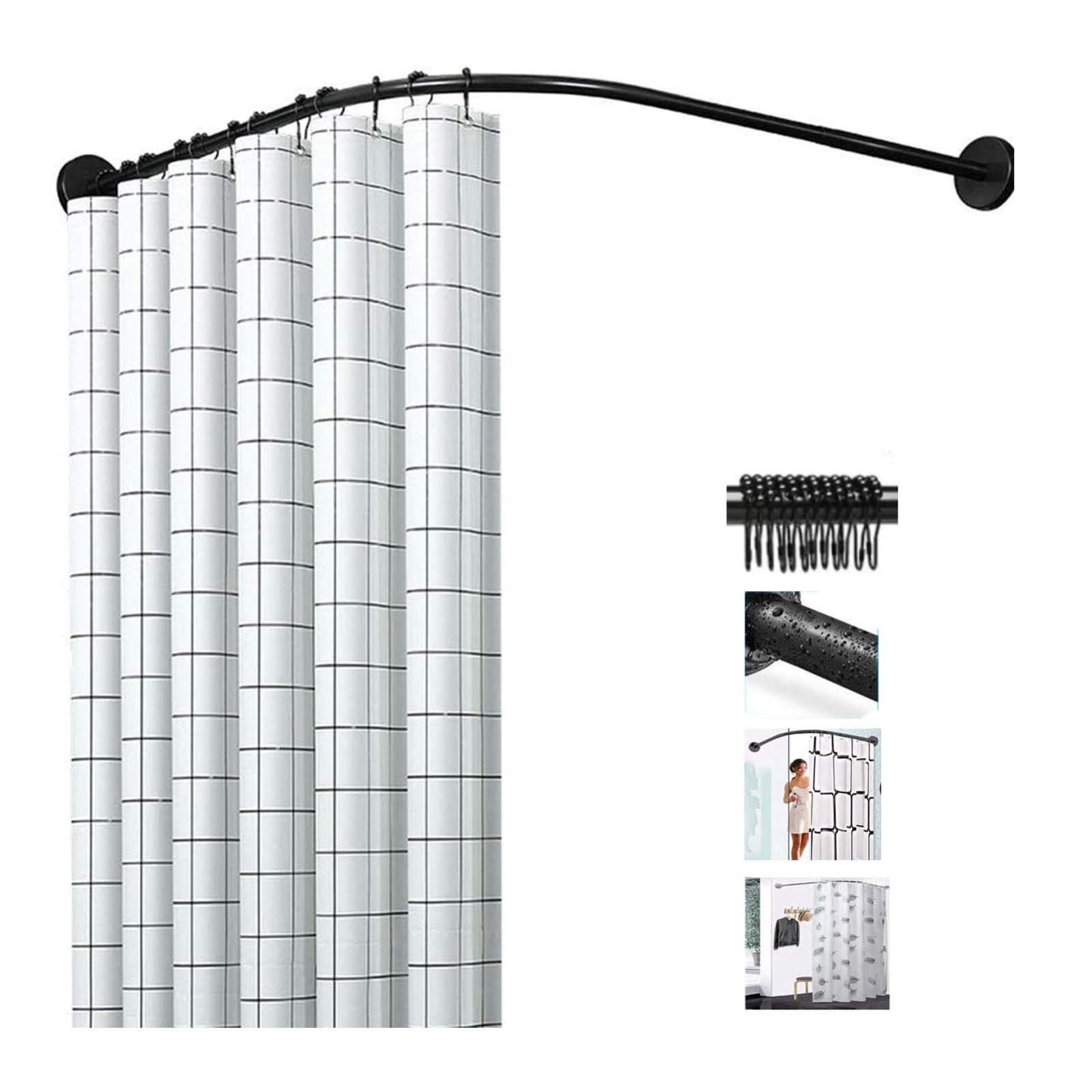 Adjustable L-Shaped Stainless Steel Shower Curtain Rod - No Drilling Corner Shower Rail for Bathroom (70-95×120-165cm) - Perfect for Small Spaces & Corner Showers